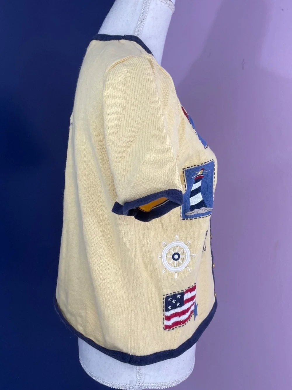 Lighthouse Embroidered Patch Cardigan M Nautical Sailor Anchor Patriotic Stars